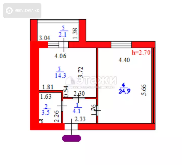 48.9 м², 1-комнатная квартира, этаж 3 из 12, 49 м², изображение - 1