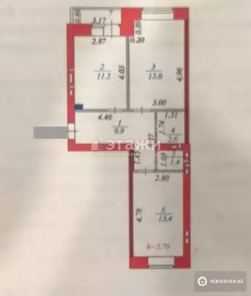 54.7 м², 2-комнатная квартира, этаж 6 из 9, 55 м², изображение - 5