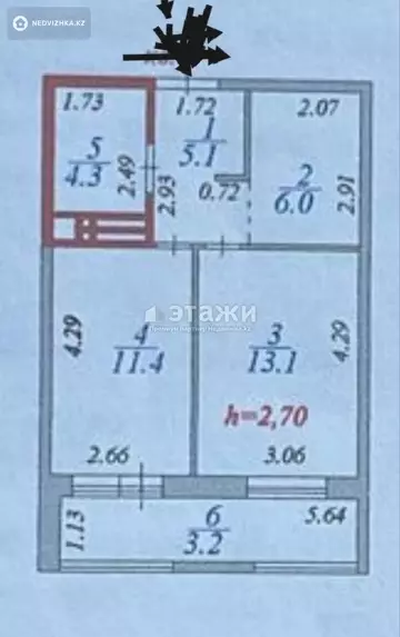 44 м², 2-комнатная квартира, этаж 4 из 9, 44 м², изображение - 5