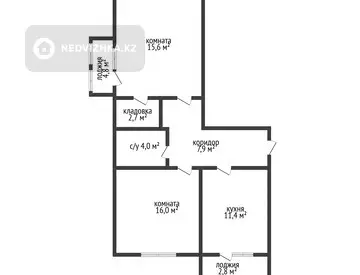 60.3 м², 2-комнатная квартира, этаж 4 из 5, 60 м², изображение - 11