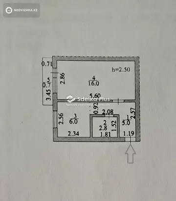 1-комнатная квартира, этаж 3 из 5, 30 м²