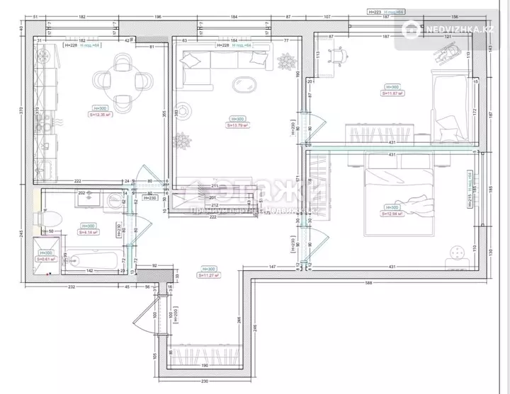 66 м², 3-комнатная квартира, этаж 10 из 12, 66 м², изображение - 1