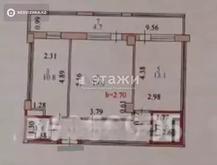 59.8 м², 2-комнатная квартира, этаж 14 из 14, 60 м², изображение - 1