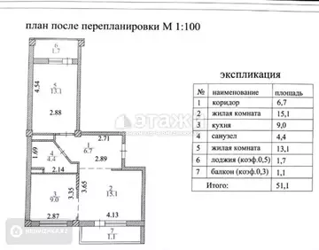 51.1 м², 2-комнатная квартира, этаж 7 из 9, 51 м², изображение - 6