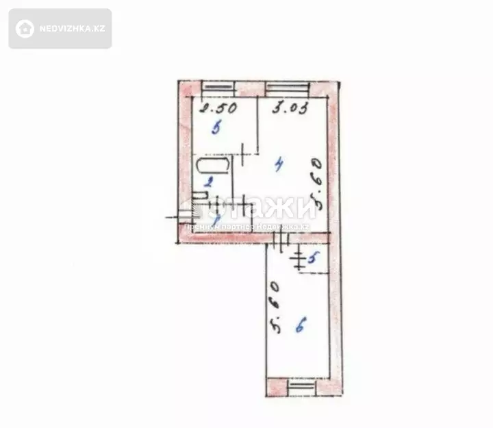 42.8 м², 2-комнатная квартира, этаж 2 из 5, 43 м², изображение - 1