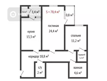 78.4 м², 2-комнатная квартира, этаж 9 из 9, 78 м², изображение - 6