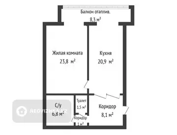 70 м², 1-комнатная квартира, этаж 4 из 5, 70 м², изображение - 7