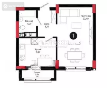 38 м², 1-комнатная квартира, этаж 9 из 12, 38 м², изображение - 9