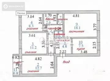 4-комнатная квартира, этаж 3 из 5, 74 м²