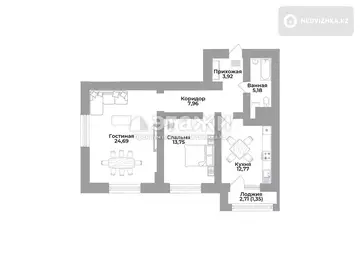 2-комнатная квартира, этаж 8 из 9, 70 м²