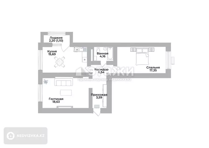 67.09 м², 2-комнатная квартира, этаж 5 из 9, 67 м², изображение - 1
