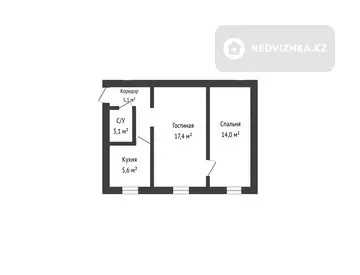 2-комнатная квартира, этаж 1 из 4, 45 м²