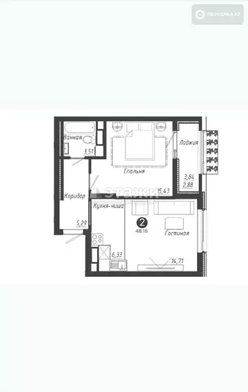 48.15 м², 2-комнатная квартира, этаж 7 из 15, 48 м², изображение - 17