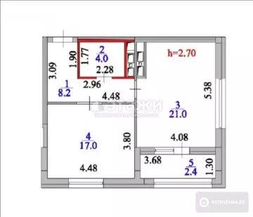 52.6 м², 2-комнатная квартира, этаж 19 из 22, 53 м², изображение - 2