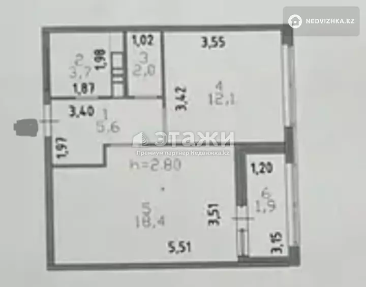 43.7 м², 1-комнатная квартира, этаж 4 из 9, 44 м², изображение - 1