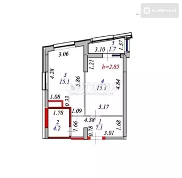 1-комнатная квартира, этаж 17 из 21, 43 м²