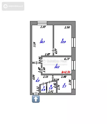 3-комнатная квартира, этаж 1 из 5, 51 м²