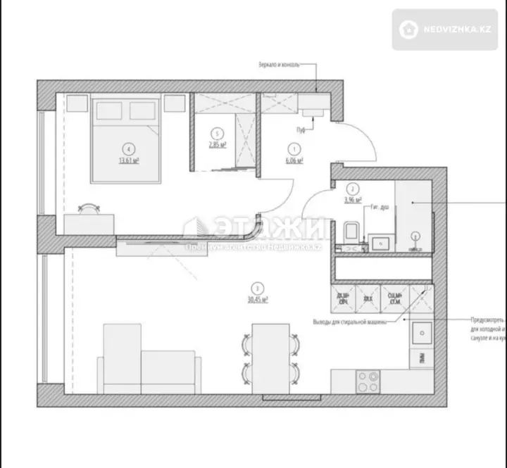 60 м², 2-комнатная квартира, этаж 4 из 21, 60 м², изображение - 1