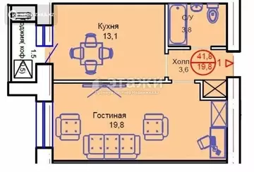 1-комнатная квартира, этаж 12 из 12, 42 м²