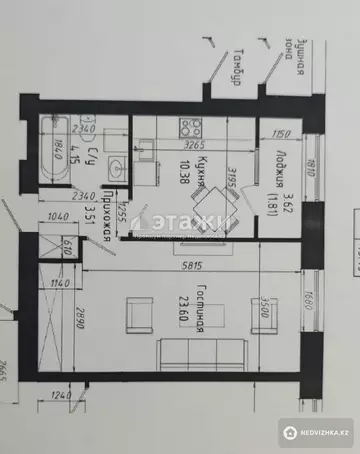 1-комнатная квартира, этаж 10 из 12, 44 м²