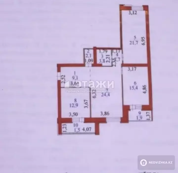 95.5 м², 3-комнатная квартира, этаж 9 из 9, 96 м², изображение - 1