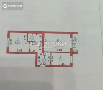 2-комнатная квартира, этаж 3 из 5, 52 м²