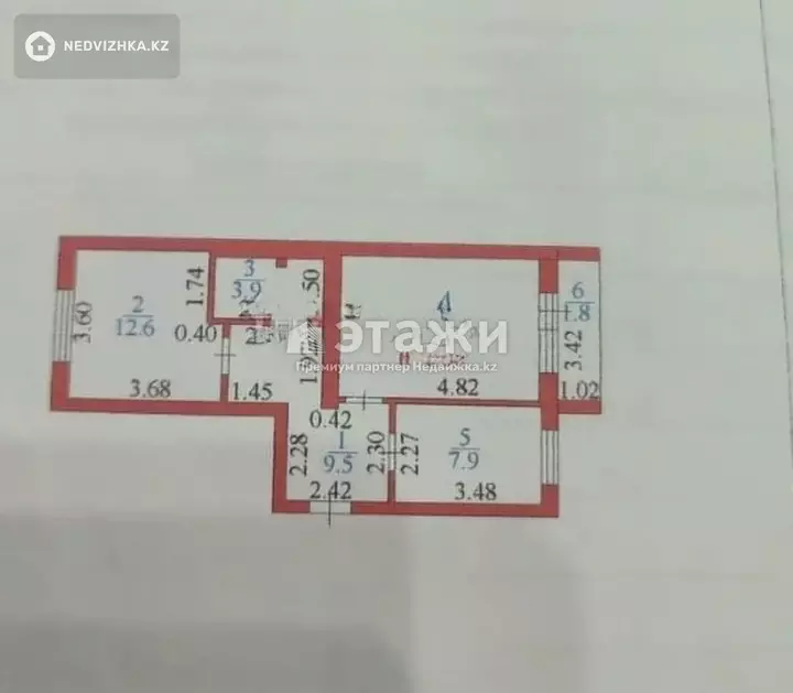 52.3 м², 2-комнатная квартира, этаж 3 из 5, 52 м², изображение - 1