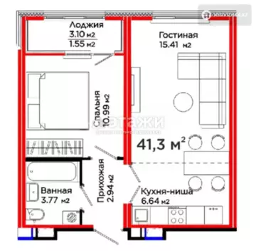 42 м², 2-комнатная квартира, этаж 11 из 17, 42 м², изображение - 2