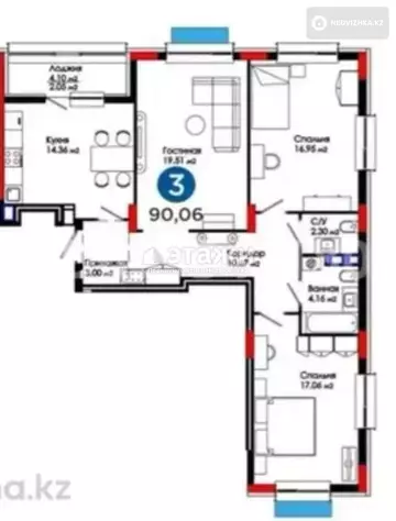 91 м², 3-комнатная квартира, этаж 4 из 9, 91 м², изображение - 9