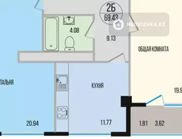 2-комнатная квартира, этаж 8 из 9, 81 м²