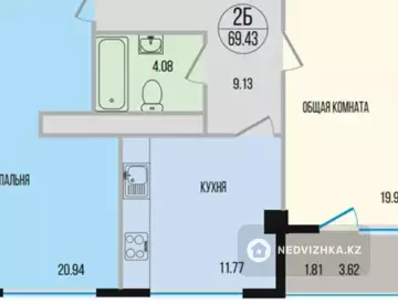 2-комнатная квартира, этаж 6 из 9, 81 м²