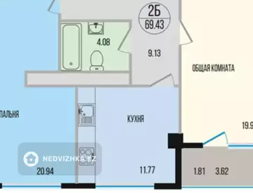 2-комнатная квартира, этаж 7 из 9, 81 м²