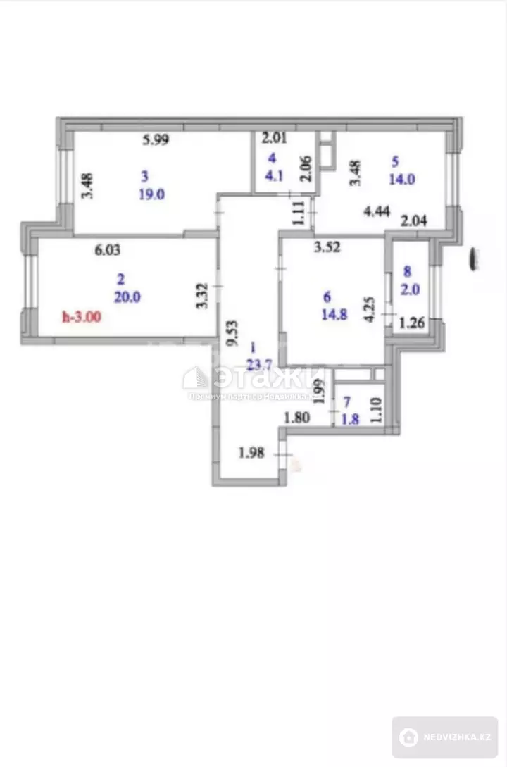 99.7 м², 3-комнатная квартира, этаж 13 из 16, 100 м², изображение - 1