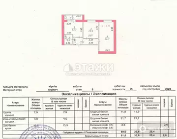 2-комнатная квартира, этаж 8 из 13, 62 м²