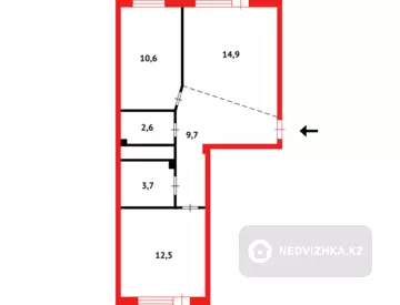 57 м², 2-комнатная квартира, этаж 10 из 13, 57 м², изображение - 1