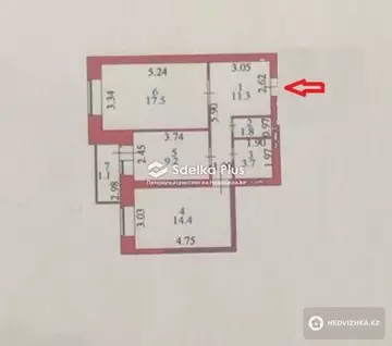 2-комнатная квартира, этаж 5 из 9, 60 м²