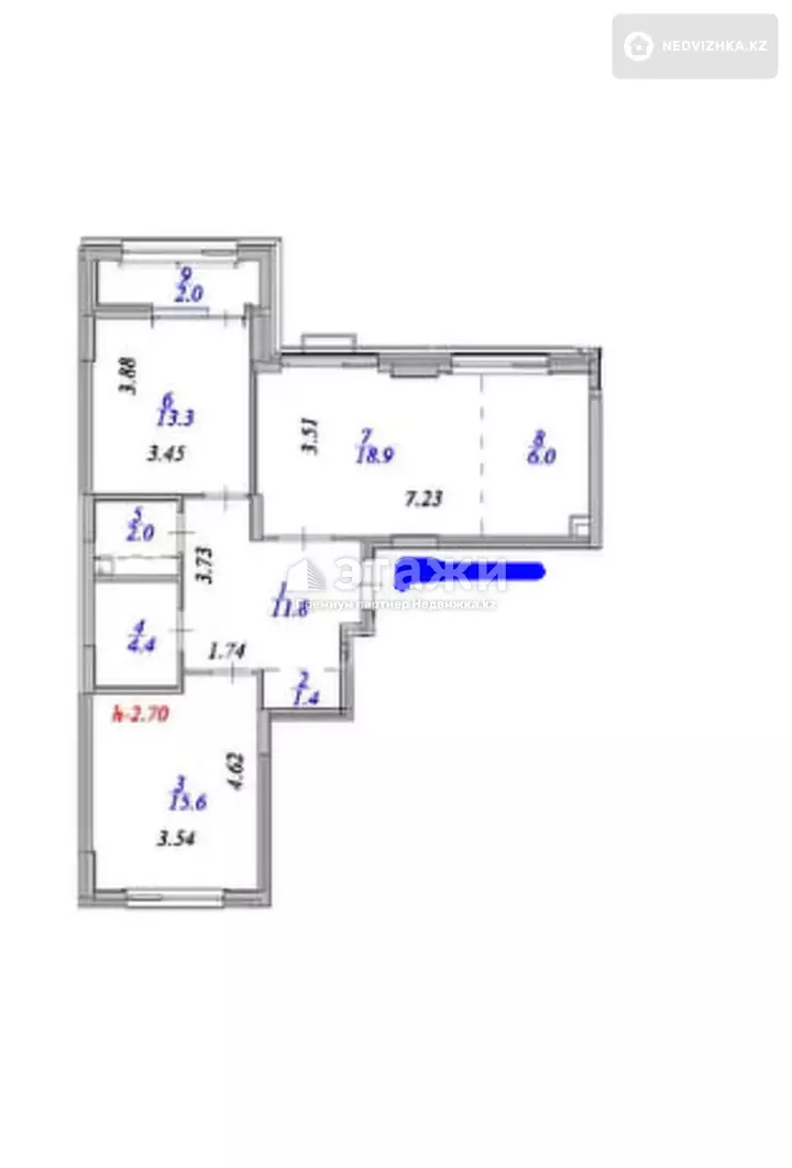 77.4 м², 3-комнатная квартира, этаж 8 из 9, 77 м², изображение - 1