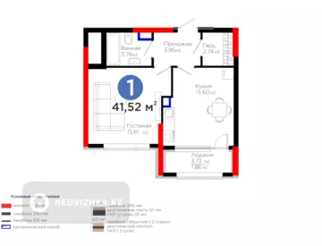 1-комнатная квартира, этаж 3 из 21, 42 м²