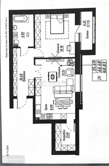 2-комнатная квартира, этаж 10 из 10, 69 м²