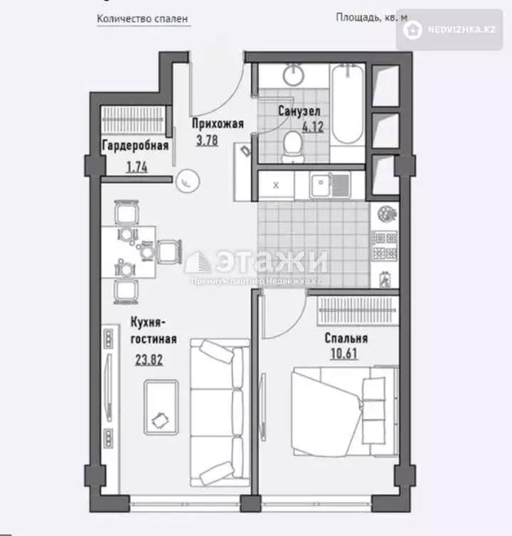 37 м², 1-комнатная квартира, этаж 7 из 9, 37 м², изображение - 1