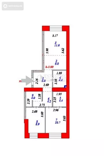 60.4 м², 3-комнатная квартира, этаж 12 из 12, 60 м², изображение - 12