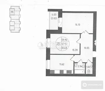 60 м², 2-комнатная квартира, этаж 1 из 10, 60 м², изображение - 6
