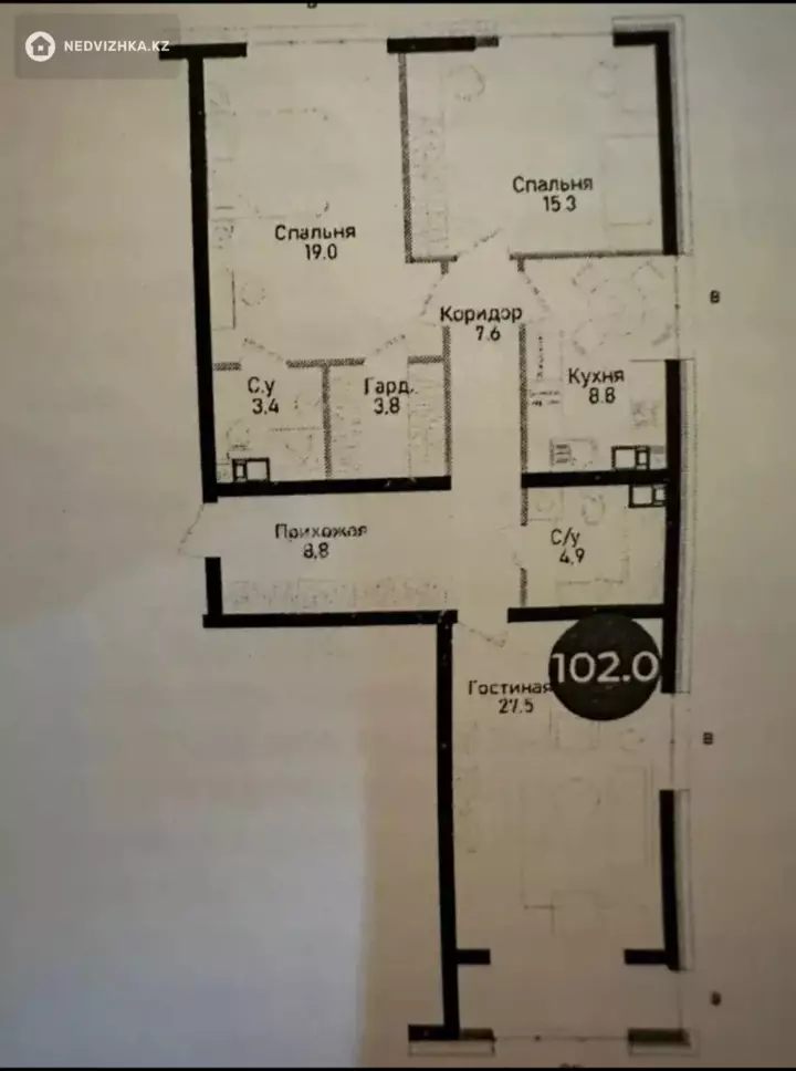 102 м², 3-комнатная квартира, этаж 8 из 10, 102 м², изображение - 1