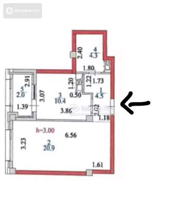 1-комнатная квартира, этаж 8 из 9, 42 м²