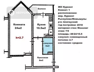 48.2 м², 1-комнатная квартира, этаж 7 из 12, 48 м², изображение - 5