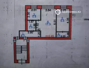 2-комнатная квартира, этаж 1 из 4, 43 м²