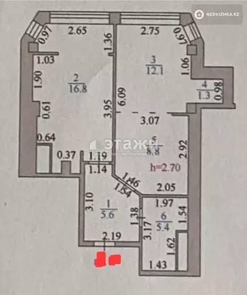 2-комнатная квартира, этаж 2 из 23, 50 м²