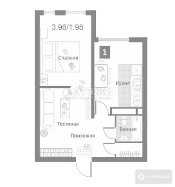1-комнатная квартира, этаж 8 из 10, 47 м²