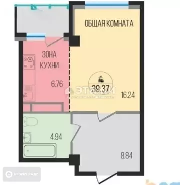 1-комнатная квартира, этаж 6 из 9, 40 м²