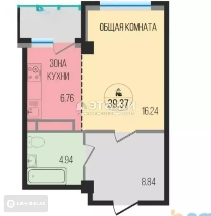 40 м², 1-комнатная квартира, этаж 6 из 9, 40 м², изображение - 1